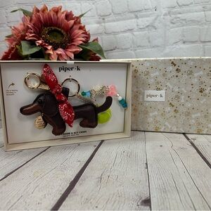 NWT Piper K dachshund Dog bag charm Keychain bling dog mom tennis ball